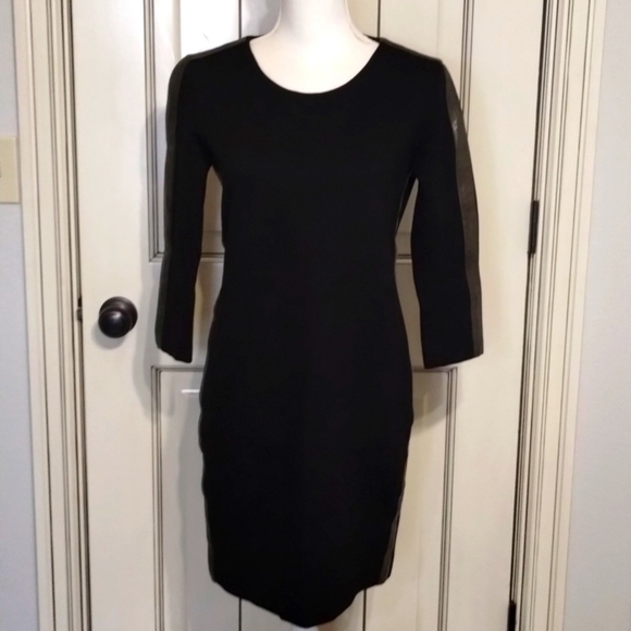 SANDRO H12 Rythme Black Dress Lamb Leather Trim Feel Sleeves Size 3 GORG… - Picture 1 of 13